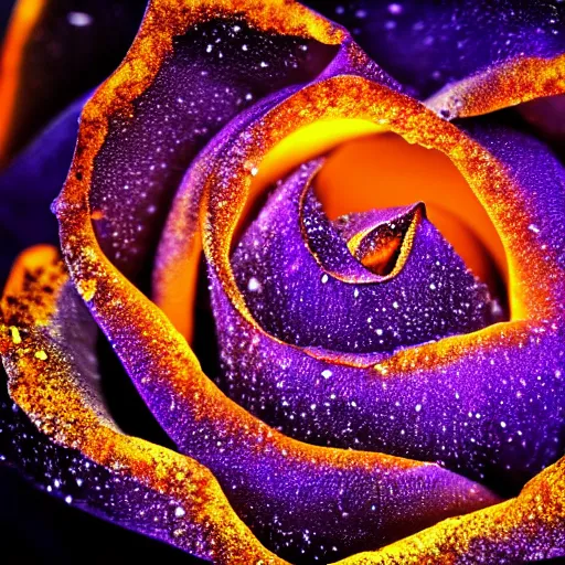 Image similar to award - winning macro of a beautiful black rose made of glowing molten magma