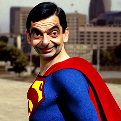 Image similar to Mr. Bean as Superman
