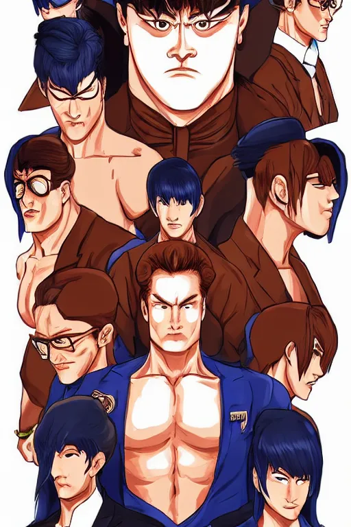 Image similar to symmetrical, character art, full body, conan o'brien, in the style of hiroaki hashimoto, kof 9 8, big hair, artstation, pixiv, lineart, anime, manga, light skin tone, highly detailed, volumetrics