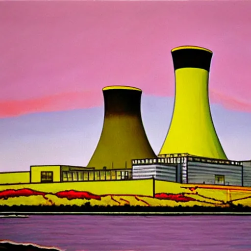 Prompt: the springfield nuclear power plant, an oil painting by montgomery burns and waylon smithers