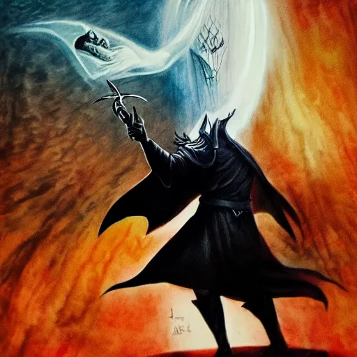 Prompt: sauron battling gandalf sci fi, ink, hd