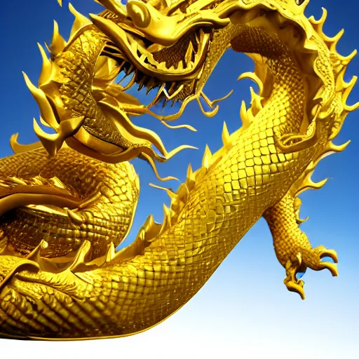 Image similar to chinese dragon made of gold, ultra realistic details, 8 k, full body,