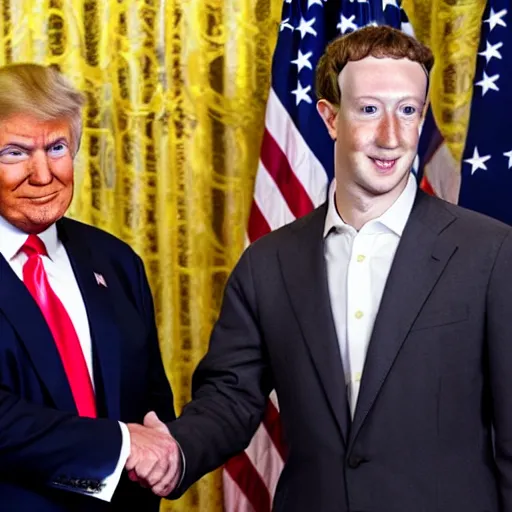 Prompt: donald trump and mark zuckerberg shaking hands