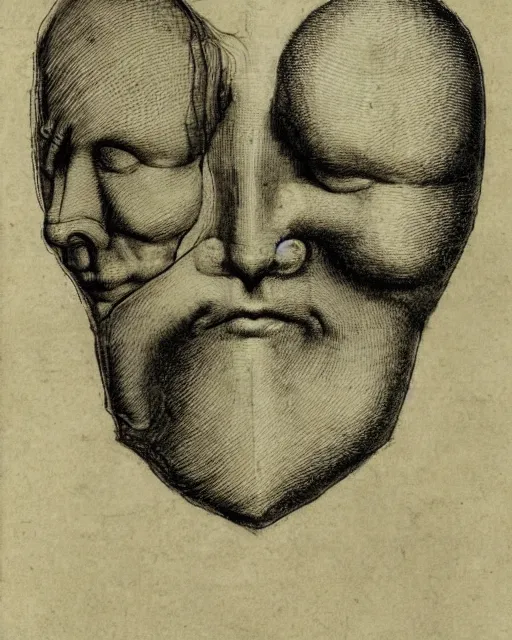 Image similar to head with two faces creature, drawn by da vinci