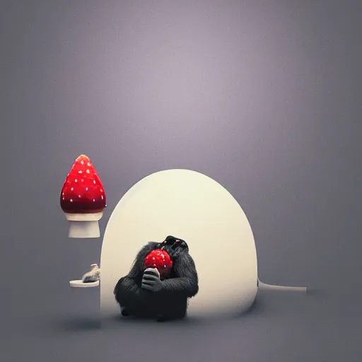 Image similar to gorilla holding an amanita muscaria made by beeple