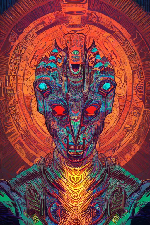 Image similar to totem animal tribal chaman vodoo mask feather gemstone plant video game illustration vivid color borderlands and by feng zhu and laurie greasley, victo ngai, andreas rocha, john harris radiating a glowing aura