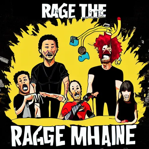 Image similar to rage against the machine band memebers, cartoon style, artstation