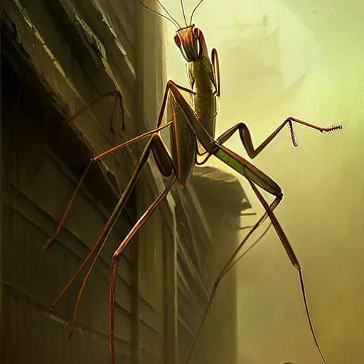 Image similar to praying mantis, by greg rutkowski