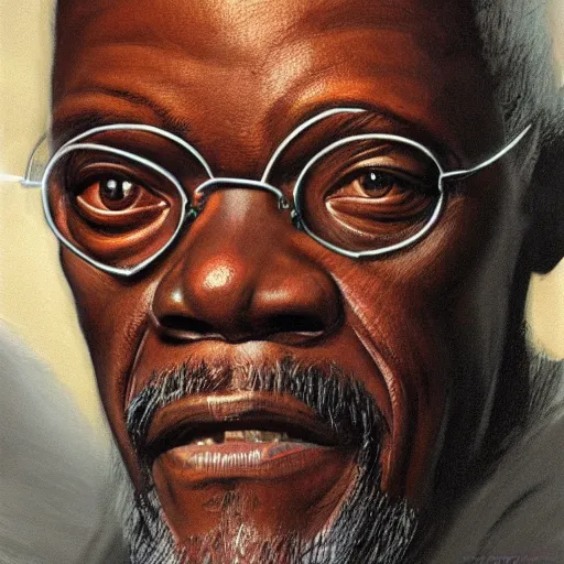 Image similar to portrait of samuel jackson, by alan lee, lord of the rings calendar, smooth, detailed terrain, oil painting, matte painting, concept art, trending on artstation