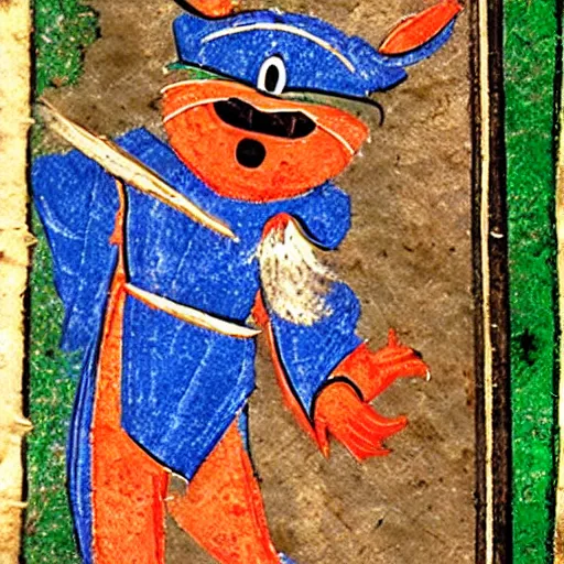 Image similar to medieval manuscript art of chuck e cheese's