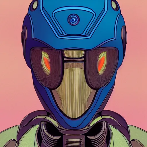 Image similar to A portrait of a robot by Moebius, trending on Artstation