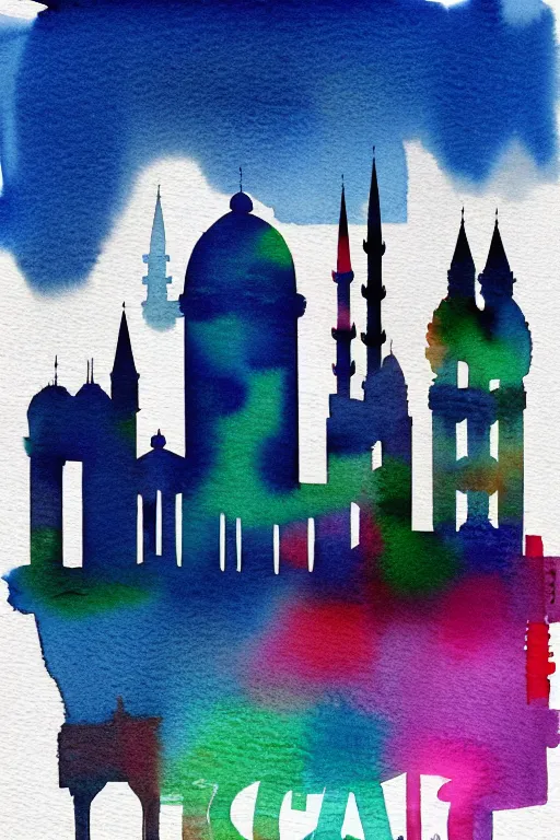 Image similar to minimalist watercolor splash ink art of istanbul skyline