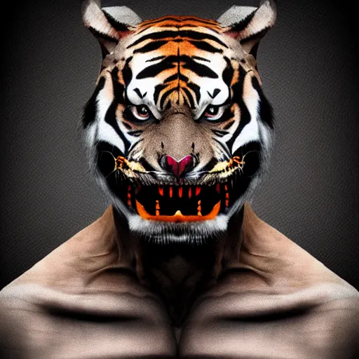 Prompt: a demon inspired by tigers created by the make up artist hungry, photographed by andrew thomas huang, cinematic, expensive visual effects