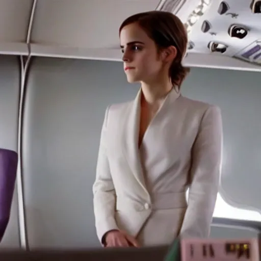 Prompt: emma watson, inside airplane, film still, instagram,