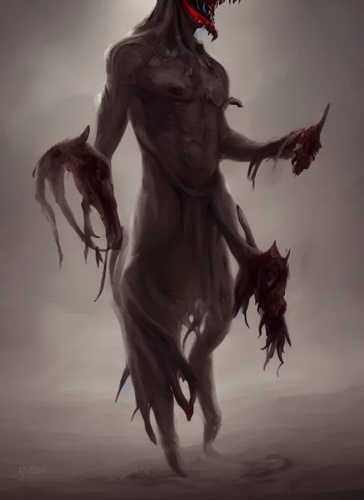 Prompt: terrific jinn demon in with hoof on his feet and goat face with long cloth, horror, dark atmosphere, harsh lighting, cinematic lighting, scary, award wining art, artstation, high details, concept art, 4 k