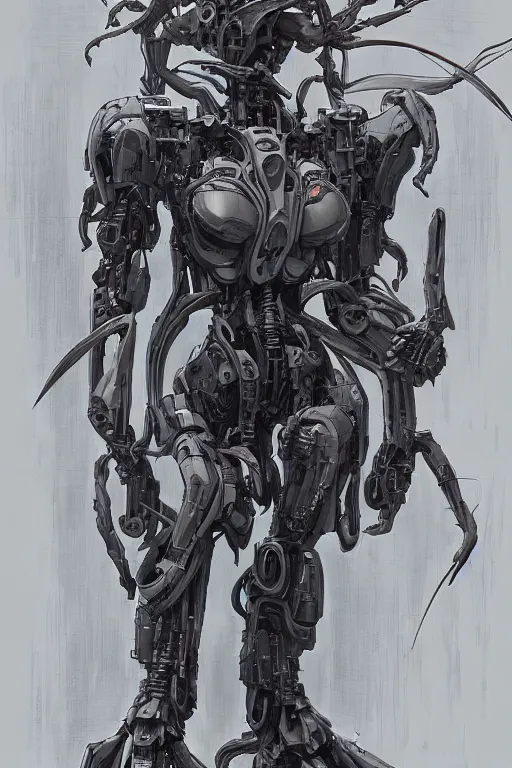 Prompt: very symmetrical!! full body illustrations of mecha, pen and ink, moderately detailed, by james gurney, by greg rutkowski, symmetrical concept art, spooky witch medusa, mechanized, bikini, artstation, deviantart, pinterest, unreal engine