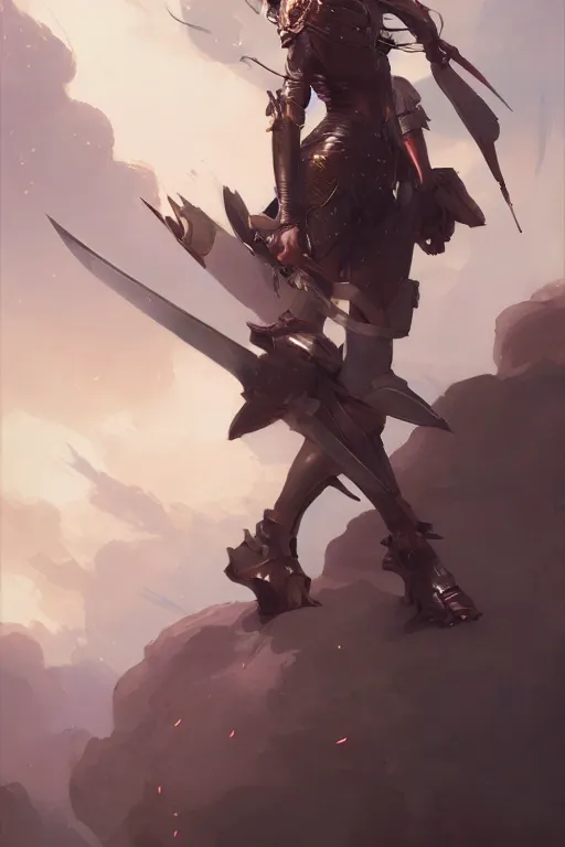 Image similar to girl with armor fighting with ten sword flying around her by hsiao ron cheng, by gaston bussiere, anna nikonova aka newmilky, greg rutkowski, yoji shinkawa, yoshitaka amano, trending on artstation, featured on pixiv, cinematic composition, 8 k