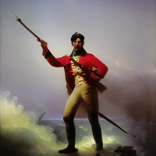 Image similar to man faces nihlism, stylized, Ivan Aivazovsky