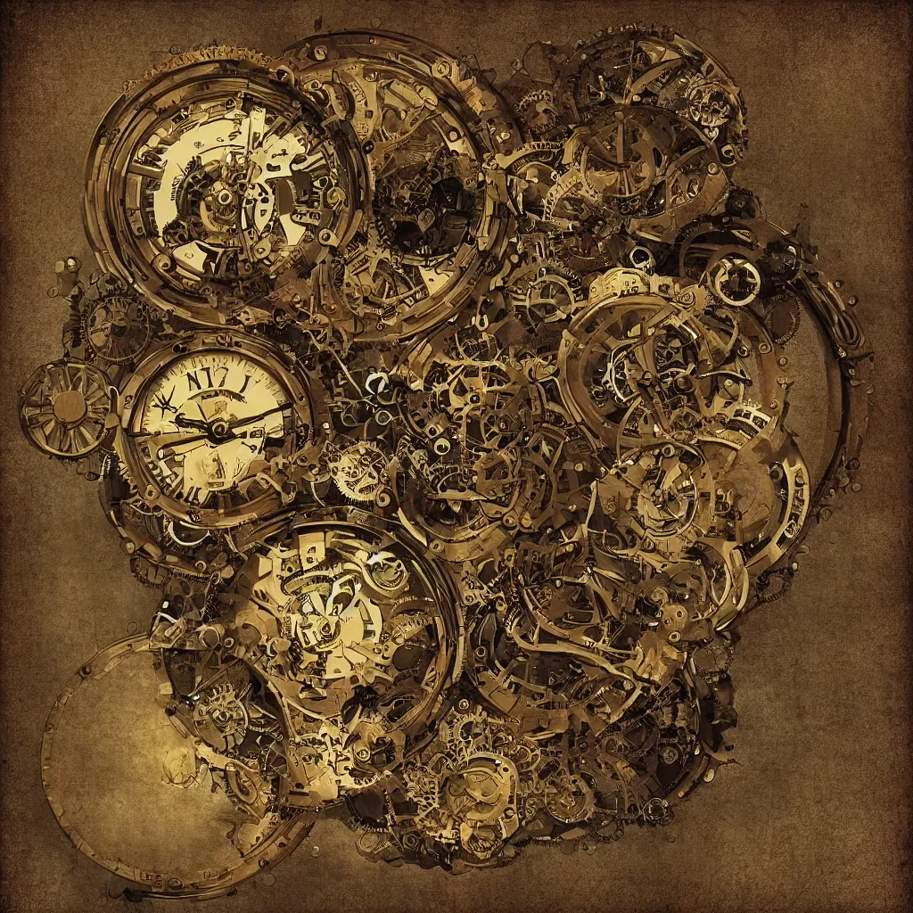 Image similar to steampunk clock,digital art,