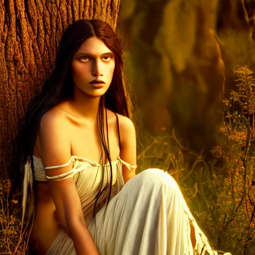 Image similar to photographic portrait of a stunningly beautiful gothic native american female in soft dreamy light at sunset, contemporary fashion shoot, by edward robert hughes, annie leibovitz and steve mccurry, david lazar, jimmy nelsson, breathtaking, 8 k resolution, extremely detailed, beautiful, establishing shot, artistic, hyperrealistic, beautiful face, octane render