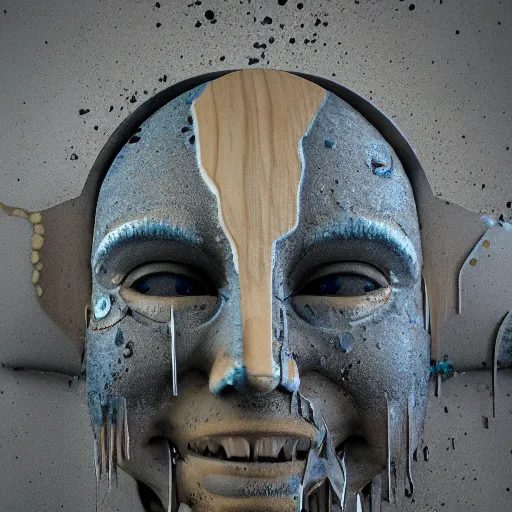 Prompt: Oswald head, wet, broken, melting, fractal, radiant alien, porcelain, wood, graffiti concrete, glass, octane render