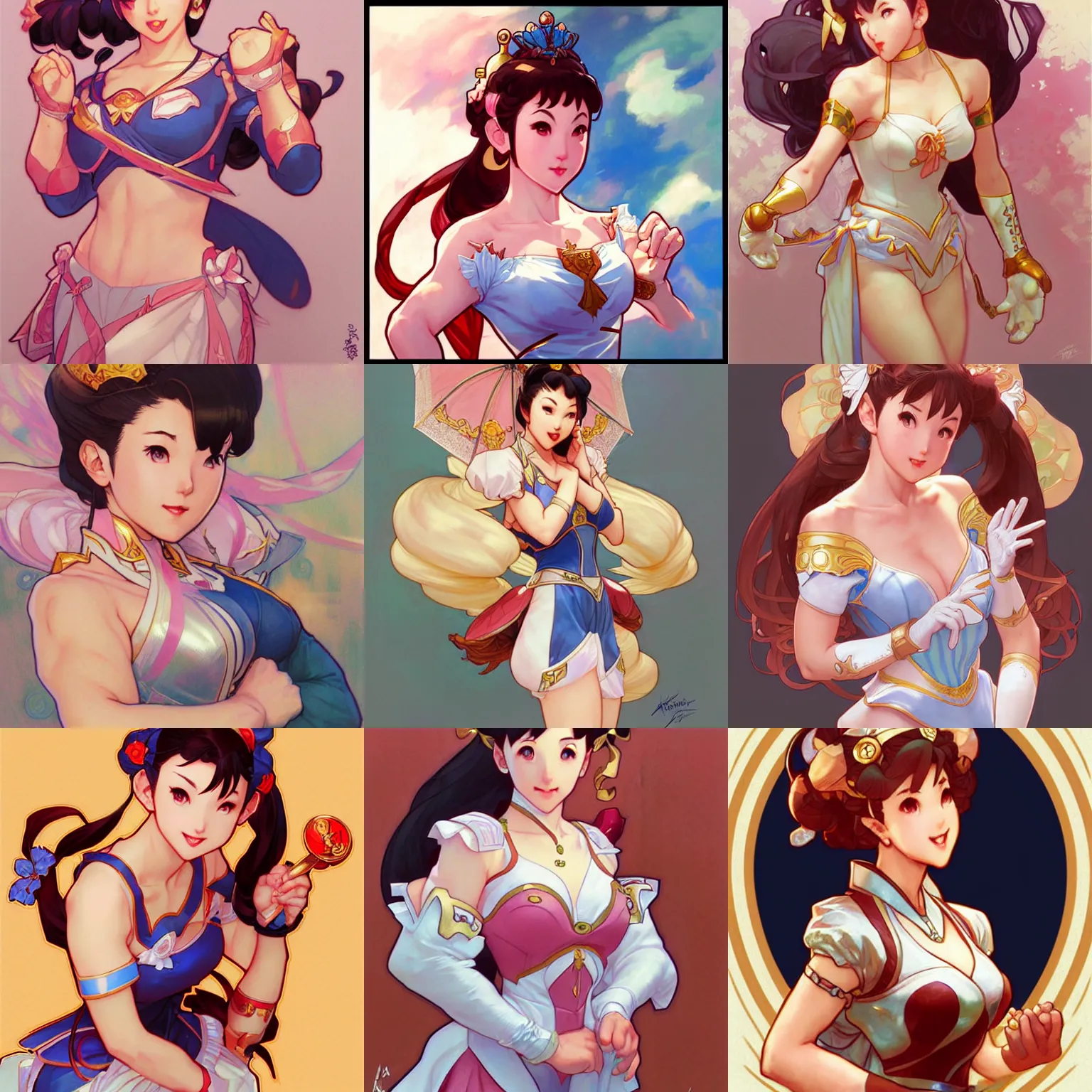 Prompt: an adorable chun - li as princess peach by krenz cushart, artgerm, alphonse mucha, akihiko yoshida