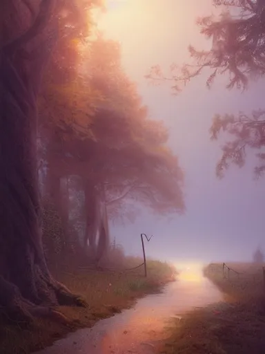 Image similar to rural crossroads fog. intricate, elegant, highly detailed, digital painting, artstation, concept art, sharp focus, illustration, by justin gerard and artgerm, 8 k