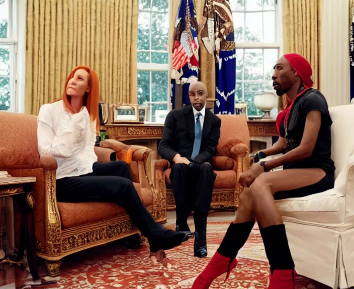 Image similar to Jen Psaki and Tupac Shakur acting fools high on LEAN in the oval office , Photograph By Rineke Dijkstra; by Yoichi Okamoto