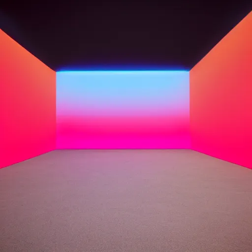 Prompt: photo of a james turrell skyspace neon colors