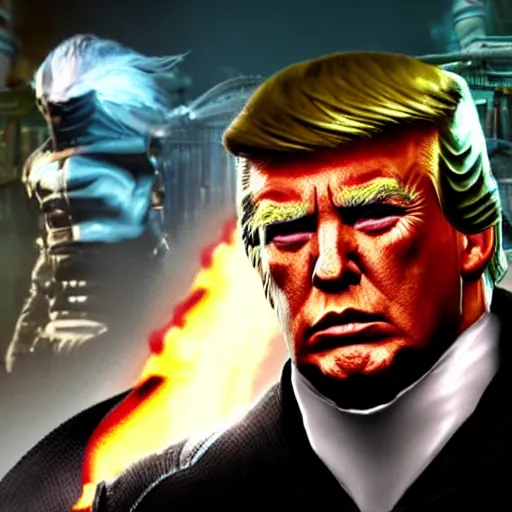 Image similar to donald trump in mortal kombat video game, screenshot
