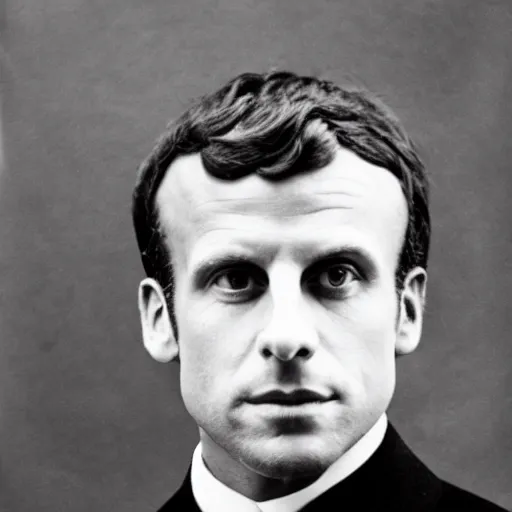 Image similar to photograph of emmanuel macron by edwardian, male, 1 9 0 0 s, 1 9 1 0 s, grainy, slightly blurry, faded, realistic face