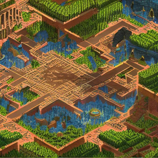 Image similar to a hyper detailed isometric aerial vector view of an ancient kingdom by madmaraca, concept art, level design, highly detailed, 8k wallpaper