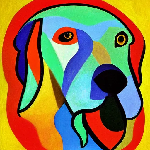Prompt: cubist painting of a golden retriever by picasso