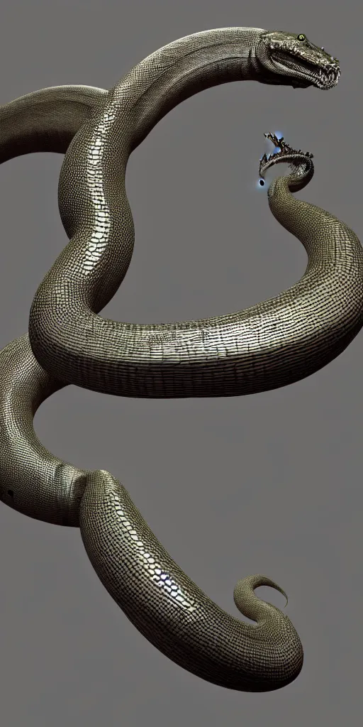 Image similar to the great cyborg serpent leviathan hyperrrealistic curling around the world 3d render zbrush vray caravaggio