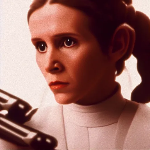 Prompt: an award winning cinematic still of beautiful Leia Skywalker, 16k hyper realistic photograph, centered, dramatic lighting