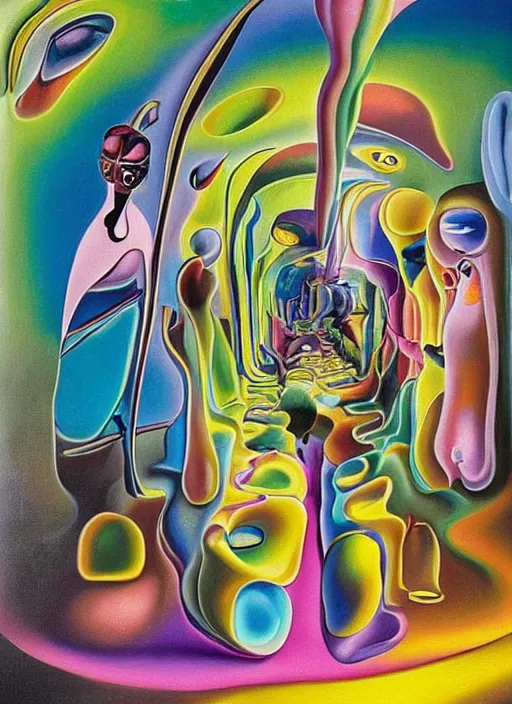 Prompt: an extremely high quality hd surrealism painting of a 3d slow-shutter galactic neon complimentary colored cartoon surrealism melting optical illusion hallway with melting frames!! by a much more skilled version of kandinskypicasso and salvia dali the fourth, salvador dali's much much much much more talented painter cousin, 4k, ultra realistic, super realistic, so realistic that it changes your life and god is fired