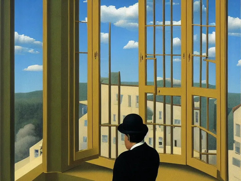 Image similar to the window, painting by rene magritte, high detail, high resolution