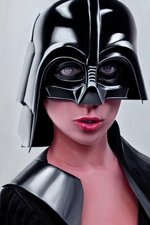 Image similar to 50% Lady Gaga, 50% Darth Vader, oil on canvas, intricate, portrait, 8k highly professionally detailed, HDR, CGsociety