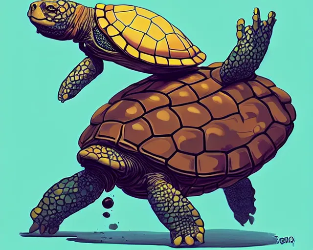 Image similar to cell shaded cartoon of a realistic turtle with a bulldog's head, concept art by josan gonzales and wlop, by james jean, victo ngai, david rubin, mike mignola, deviantart, art by artgem