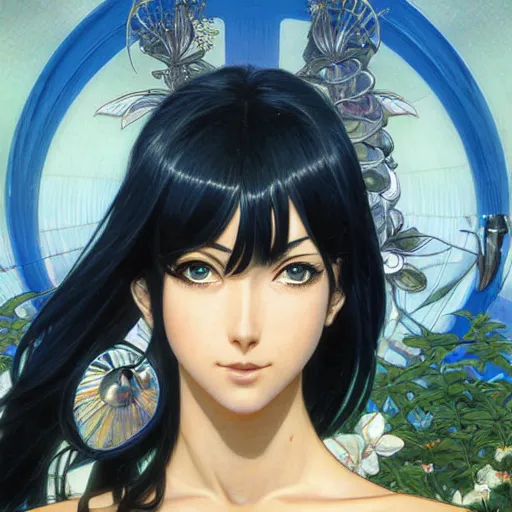 Image similar to highly detailed vfx portrait of nico robin by eiichiro oda!, makoto shinkai, alphonse mucha, art by artgerm and greg rutkowski!, backlit, harsh overhead sunlight, blue eyes!!, large aquiline nose!!, best of behance, concept art, matte, sharp focus, adolphe bouguereau, stanley kubrick,