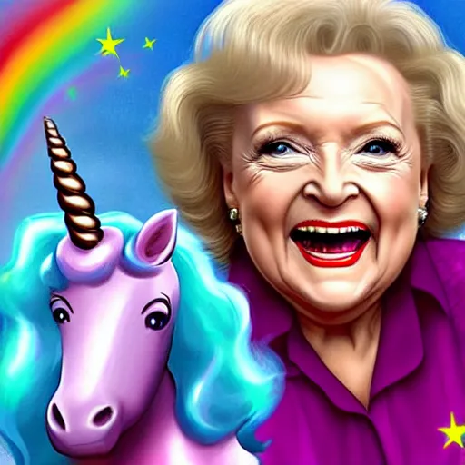 Prompt: betty white riding a unicorn