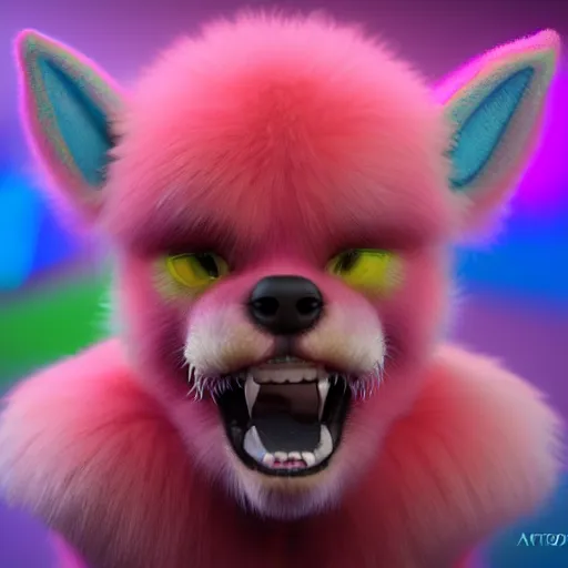 Prompt: Cute fur rainbow monster, hyper realistic, photoreal render, octane render, trending on artstation