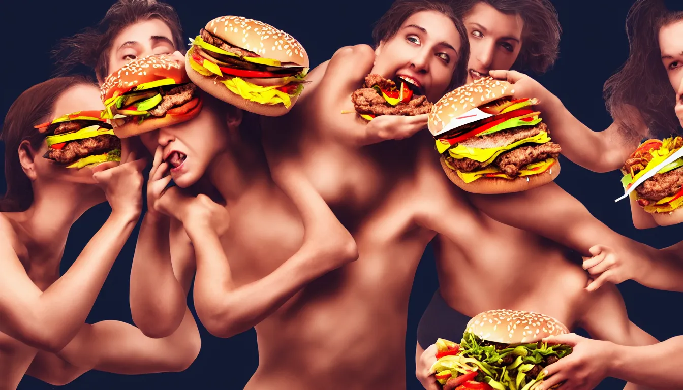 Image similar to aesthetic human bodies, fighting over scraps of fast food, hyper realistic photo, full colour, upscale, 8 k