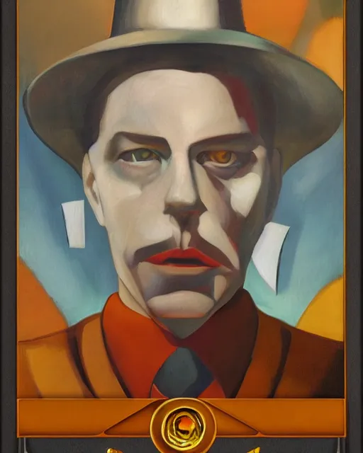 Prompt: a magic the gathering card called generate art the card art is a portrait of a machine painting itself, matte oil on canvas in the style of René Magritte, trending on artstation, extremely detailed, soft lightning, 4k, 8k, HD
