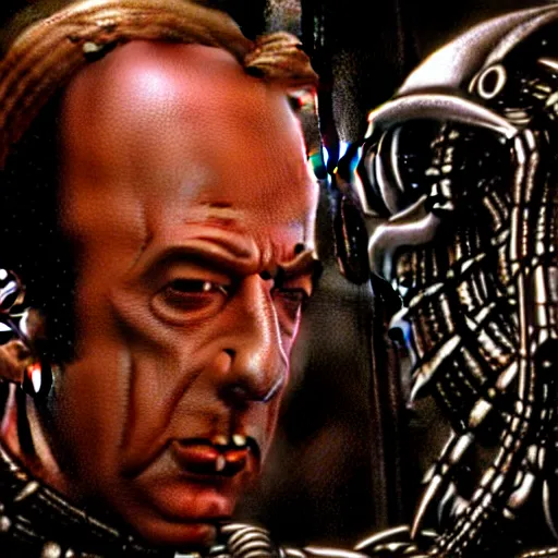 Image similar to film still of saul goodman in aliens, by h. r. giger, very detailed, realistic