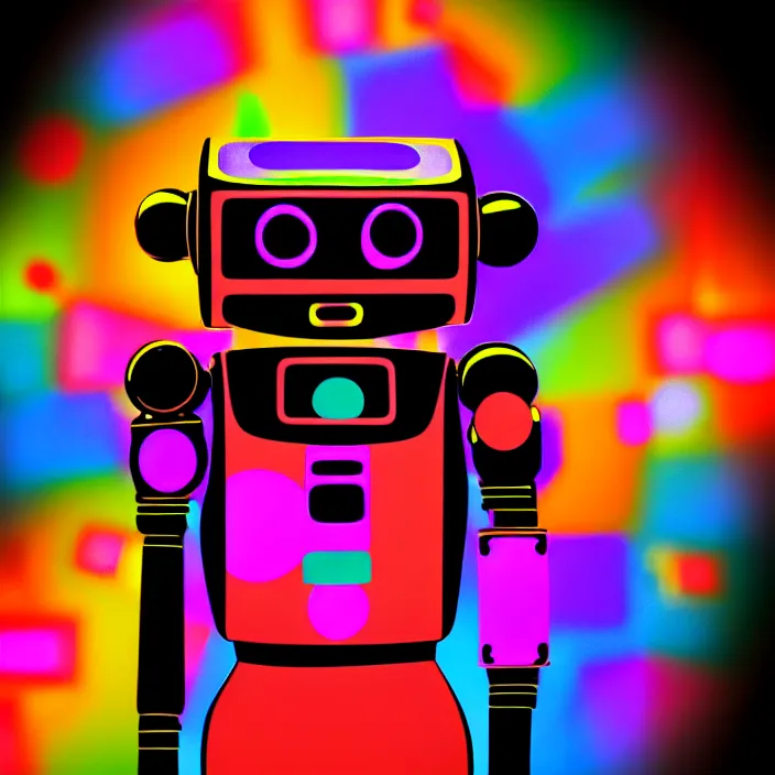 Image similar to a furry robot generating beautiful music, experimental, abstract, colorful, vivid