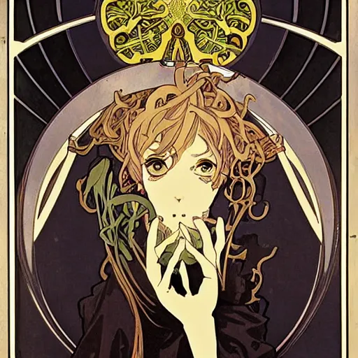 Prompt: anime manga skull portrait by Alphonse Mucha art nouveau