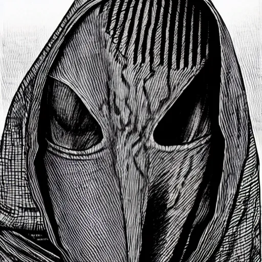 Image similar to hooded man with concealed face, junji ito,