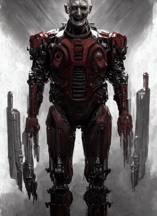 Prompt: robert englund as victor stone, full body concept, cyborg, borg, strogg, face of a man, terminator, flesh, quake strogg, doom demon, wolfenstein, monstrous, powerful, symmetry, symmetrical, concept art by ruan jia and greg rutkowski