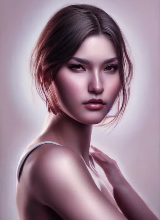 Image similar to photo of a gorgeous young woman in the style of stefan kostic, realistic, 1 / 2 body shot, sharp focus, 8 k high definition, insanely detailed, intricate, elegant, art by stanley lau and artgerm